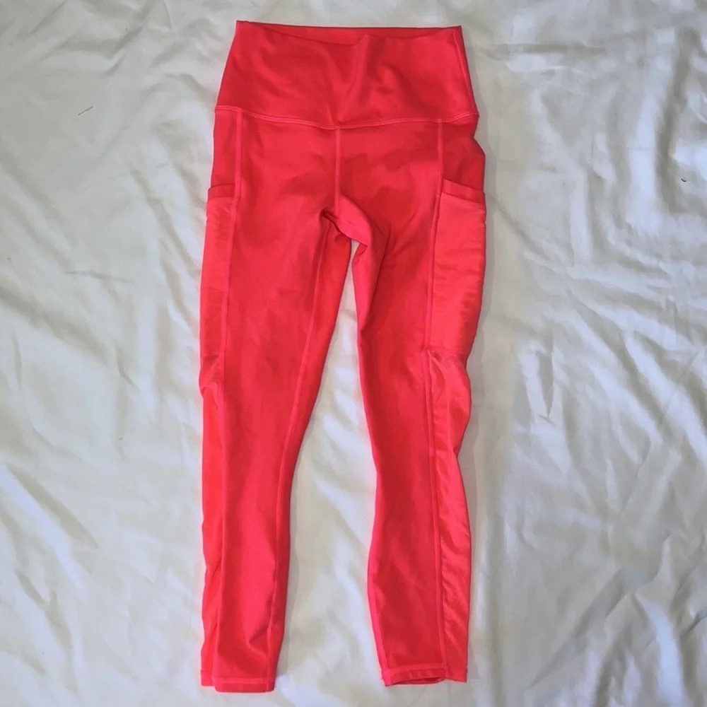 Powerhold by Fabletics Women's Neon Pink Mesh Detail High Waist‎ Active Leggings